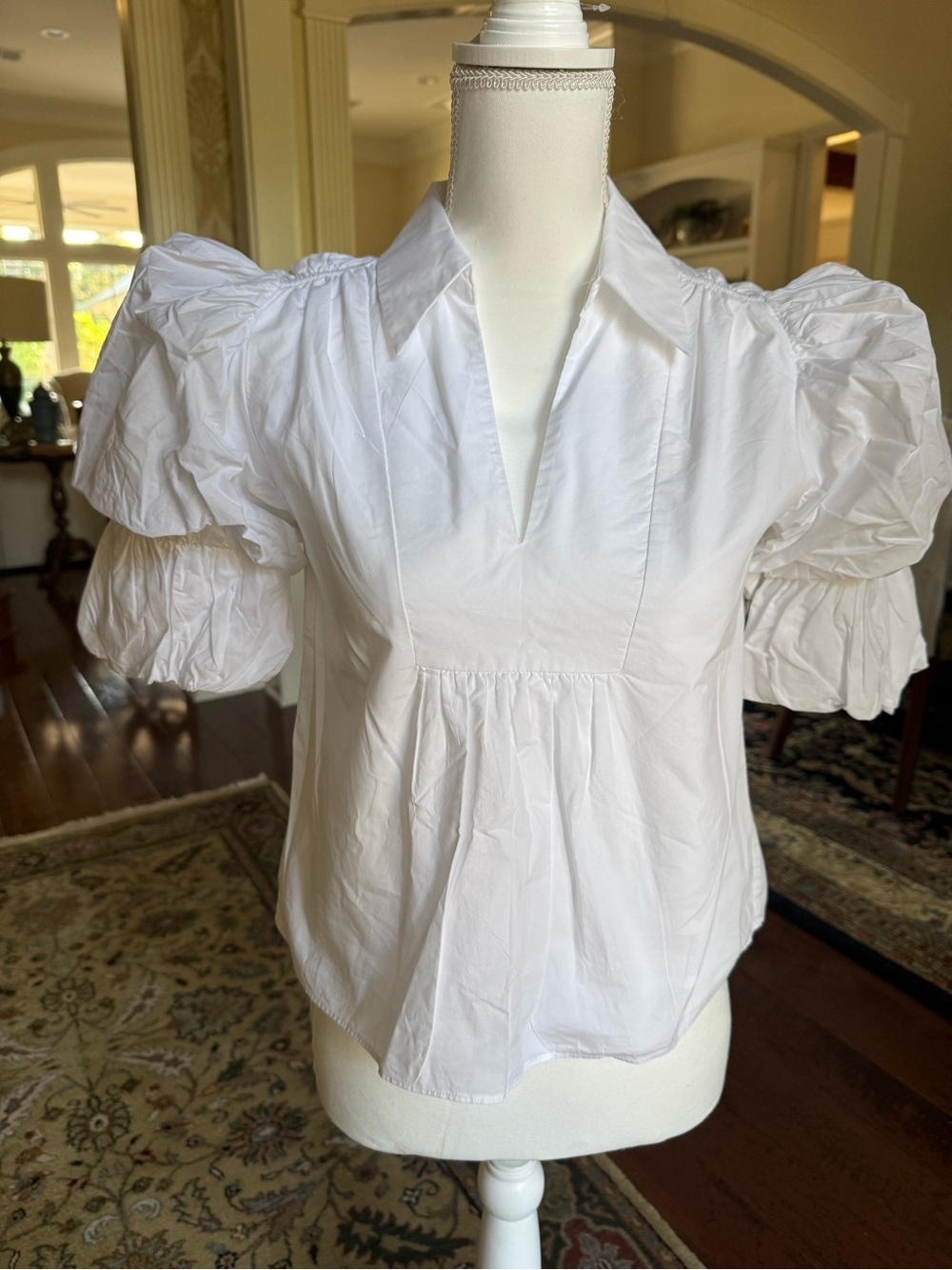 English Factory White Puff Sleeve Poplin Blouse